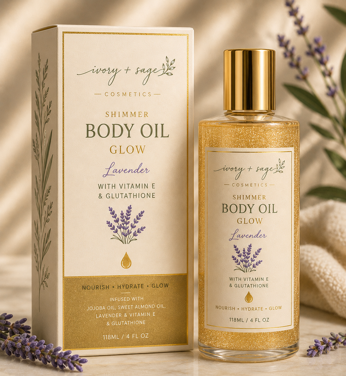 Ivory & Sage Shimmer Body Oil Glow Lavender