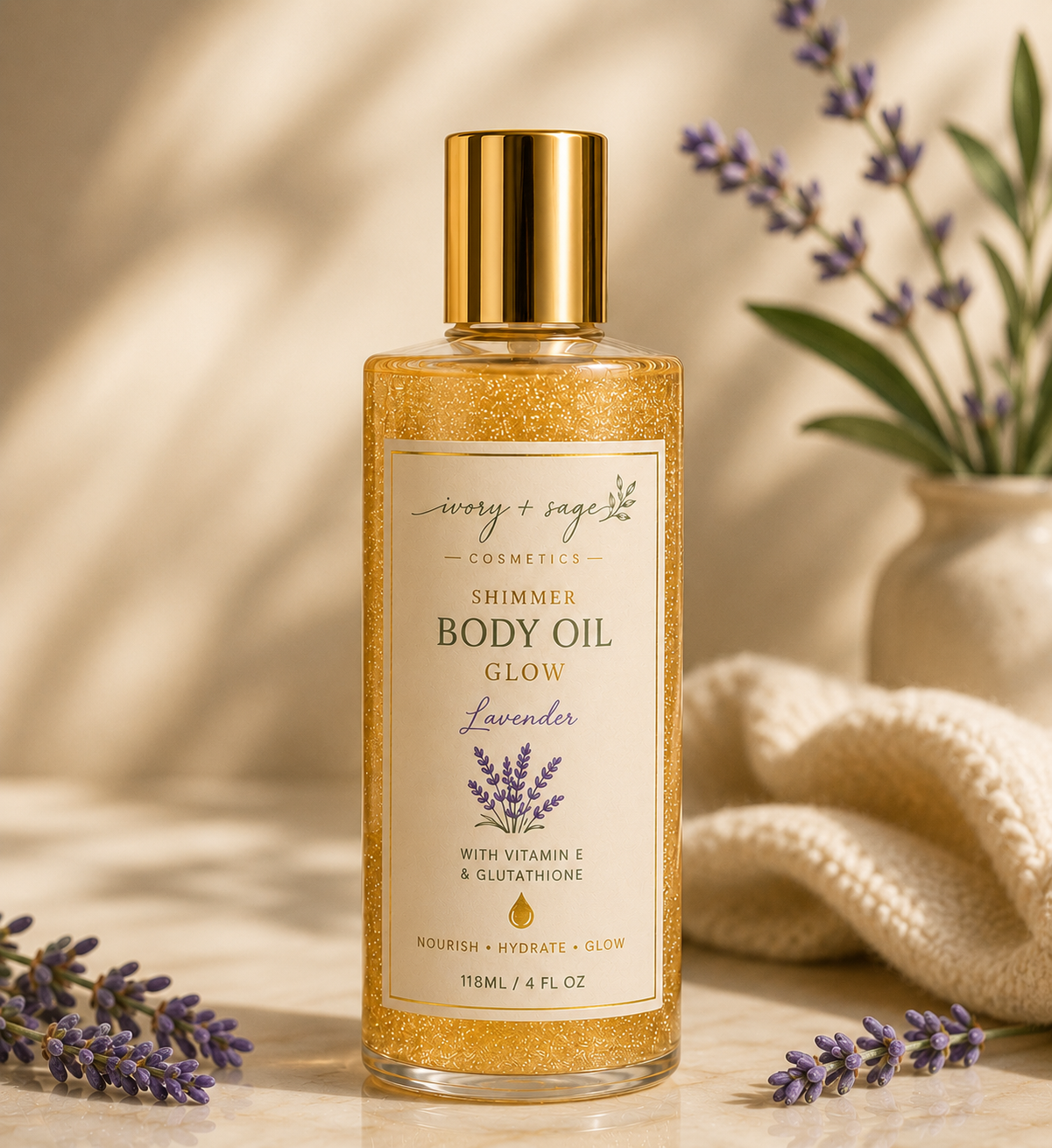 Ivory & Sage Shimmer Body Oil Glow Lavender