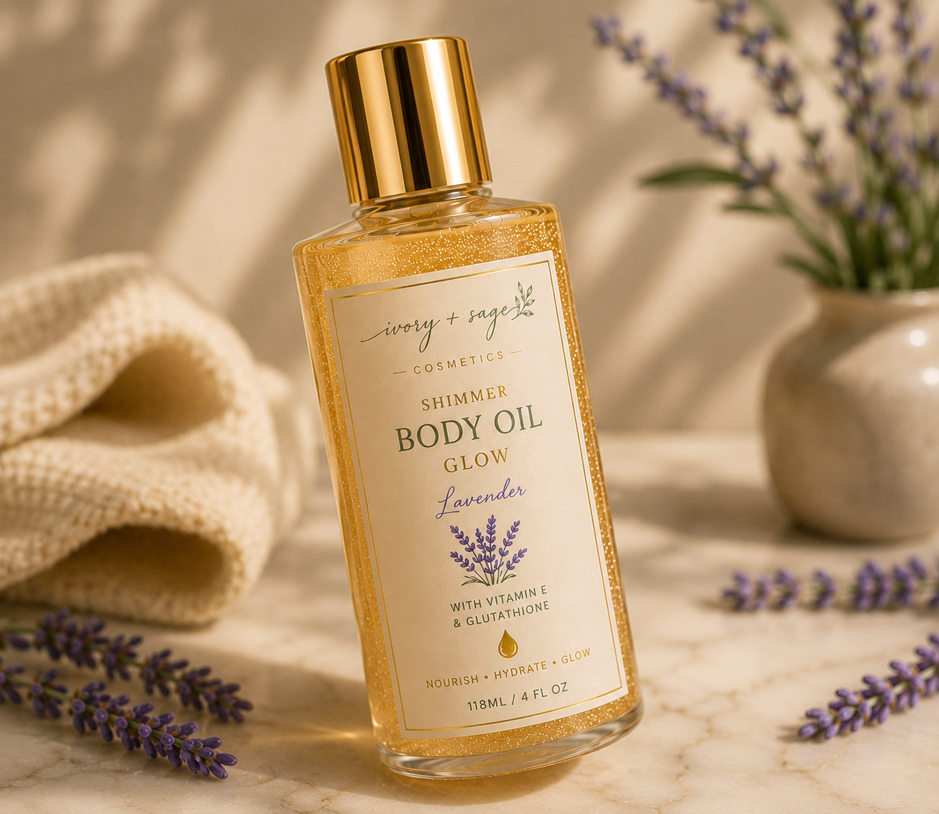 Ivory & Sage Shimmer Body Oil Glow Lavender